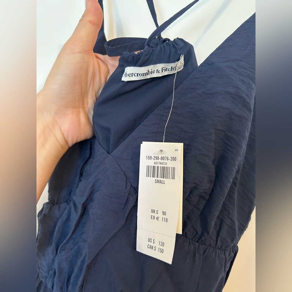 NWT Abercrombie & Fitch Blue Tiered Maxi Dress Flowy Crisscross Back Sundress S - Picture 13 of 16